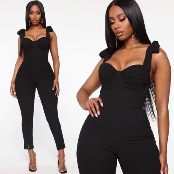 Fashion Nova Pants - FASHION NOVA | NWT Black Bustier Tie Jumpsuit